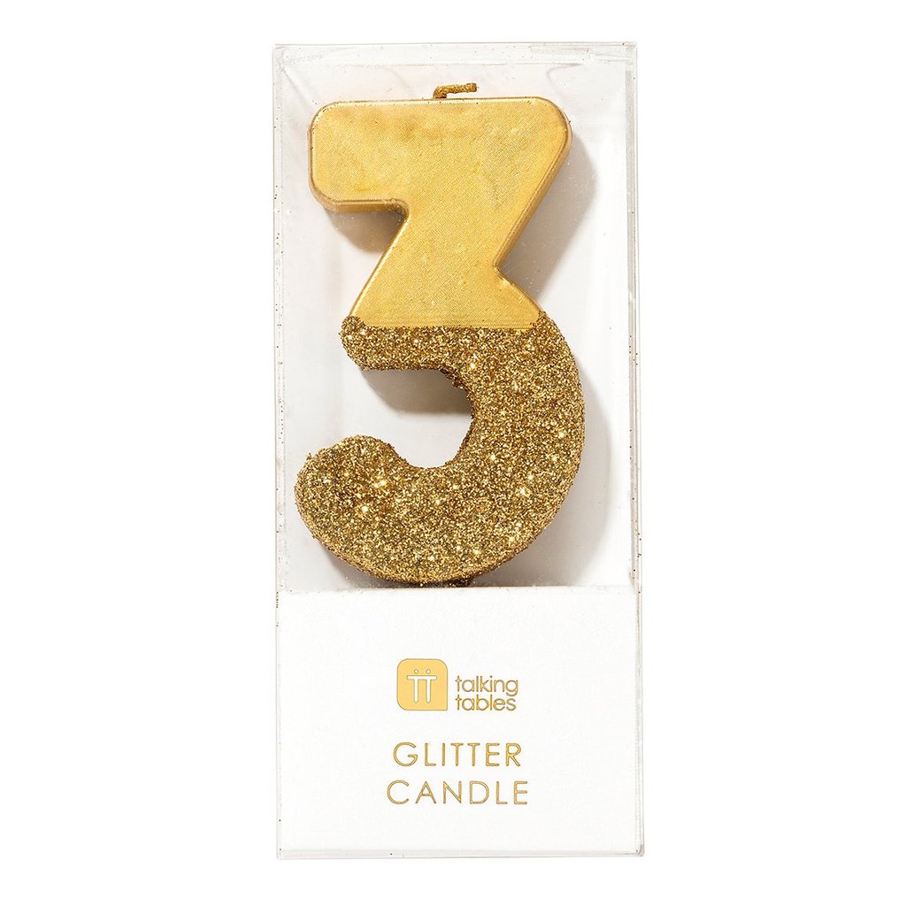 Gold Glitter Number Candle 3