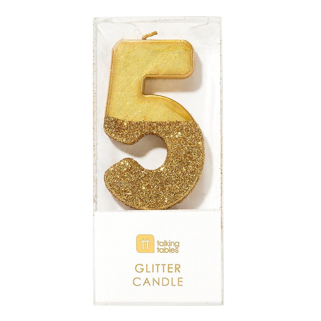 Gold Glitter Number Candle 5
