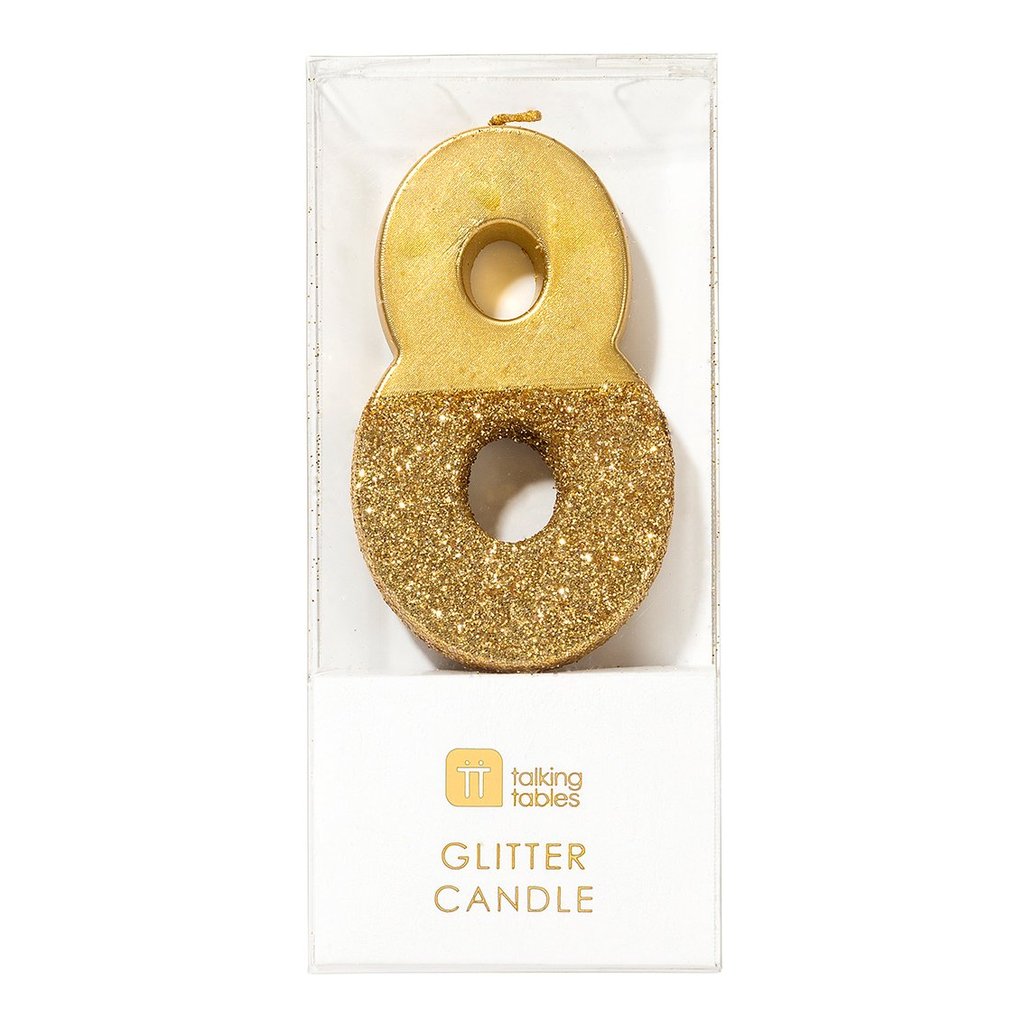 Gold Glitter Number Candle 8