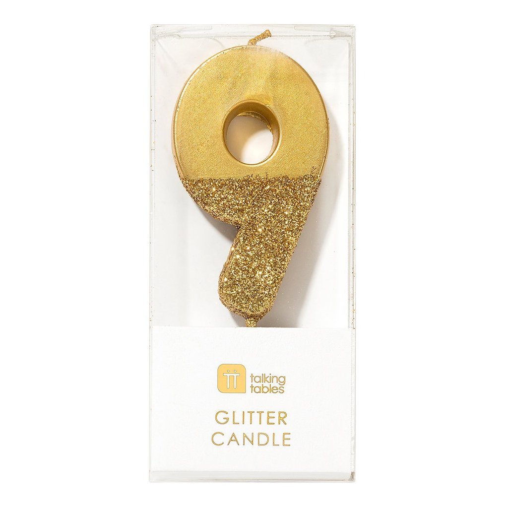 Gold Glitter Number Candle 9